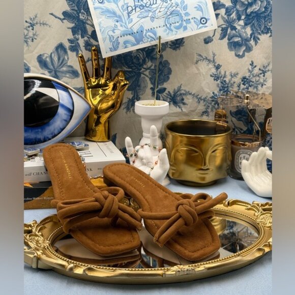 🆕 LOEFFLER RANDALL 🧿 NWOB Hadley Suede Bow Flat Sandals, Cacao - Sz 6 B - Picture 3 of 14